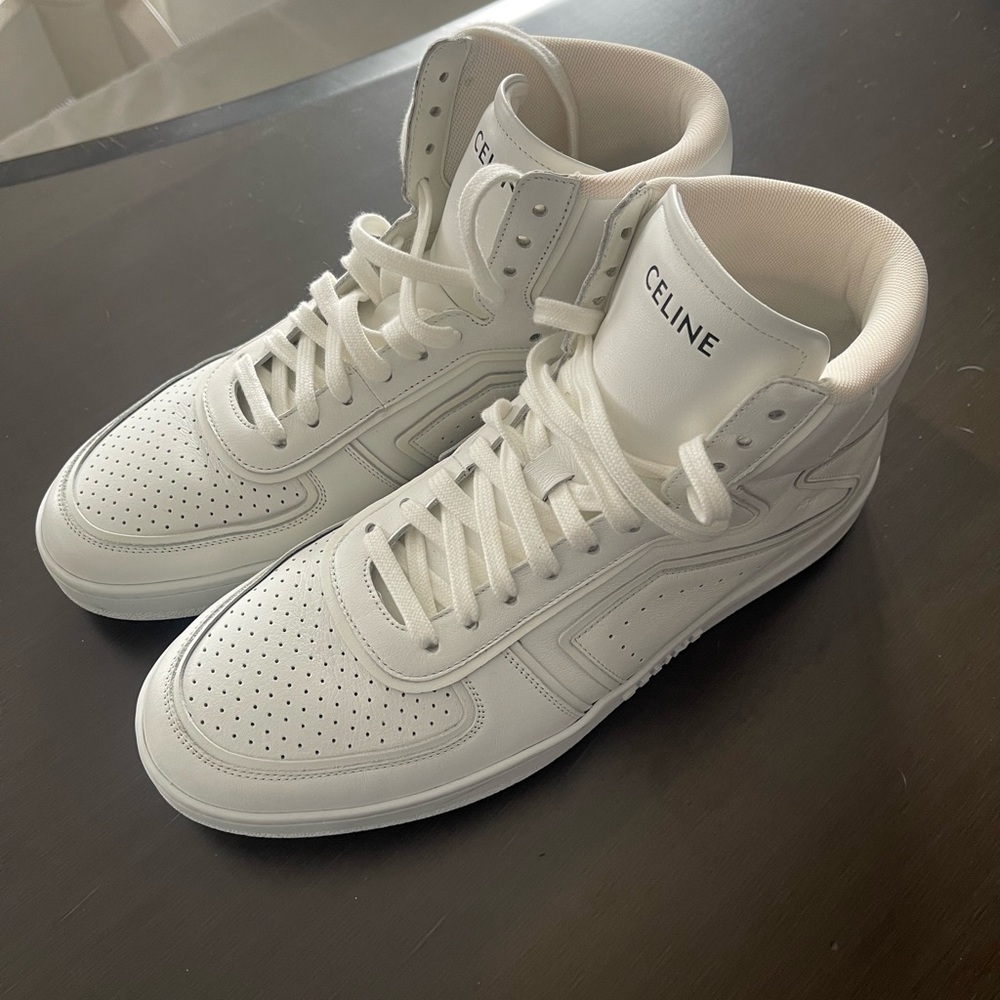 Celine Ct-01 “Z” Trainer High Top Sneaker In Calfskin Optic White